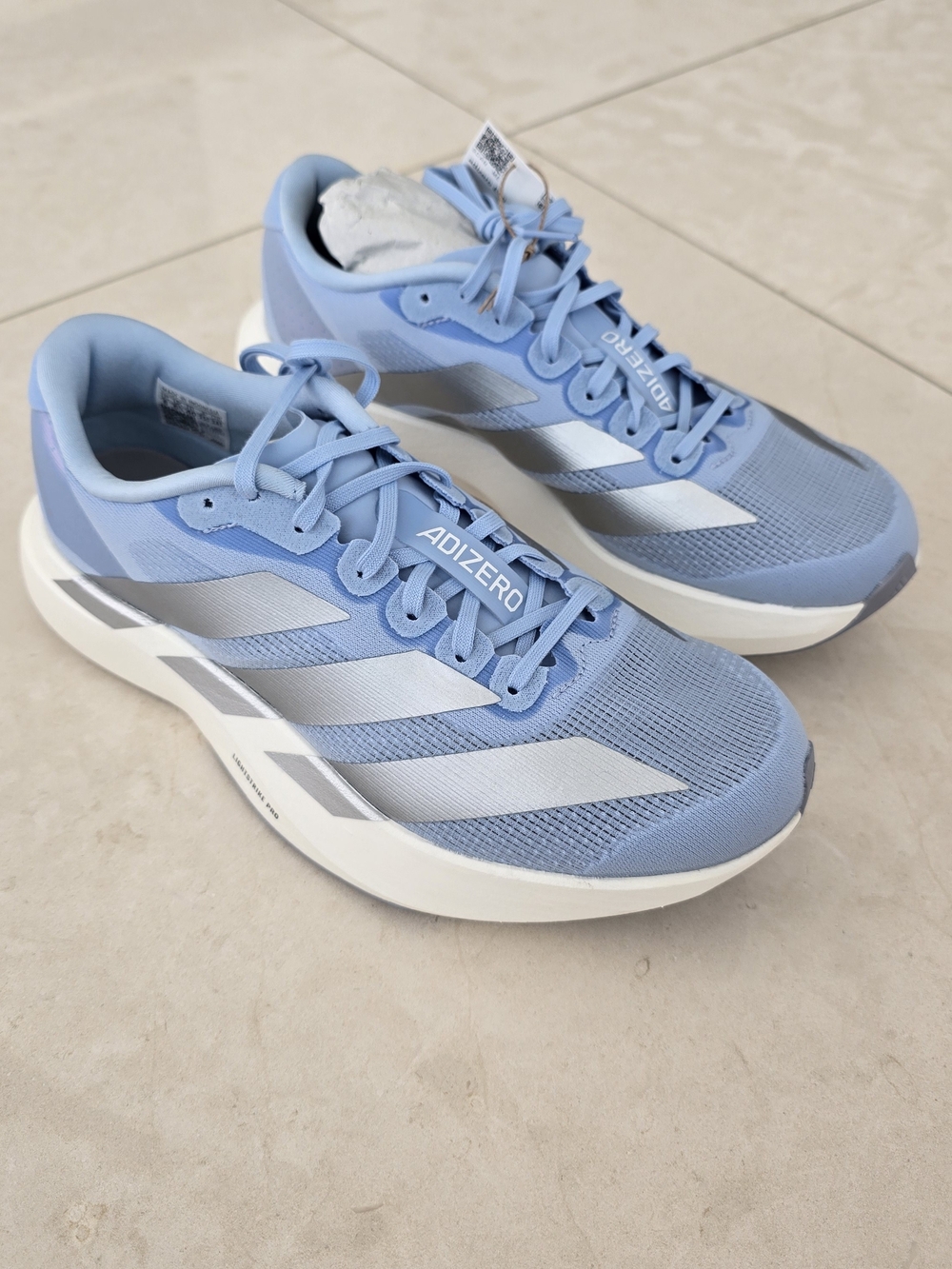 NWT adidas Adizero EVO SL Shoes - Glow Blue / Silver Metallic / Cloud White